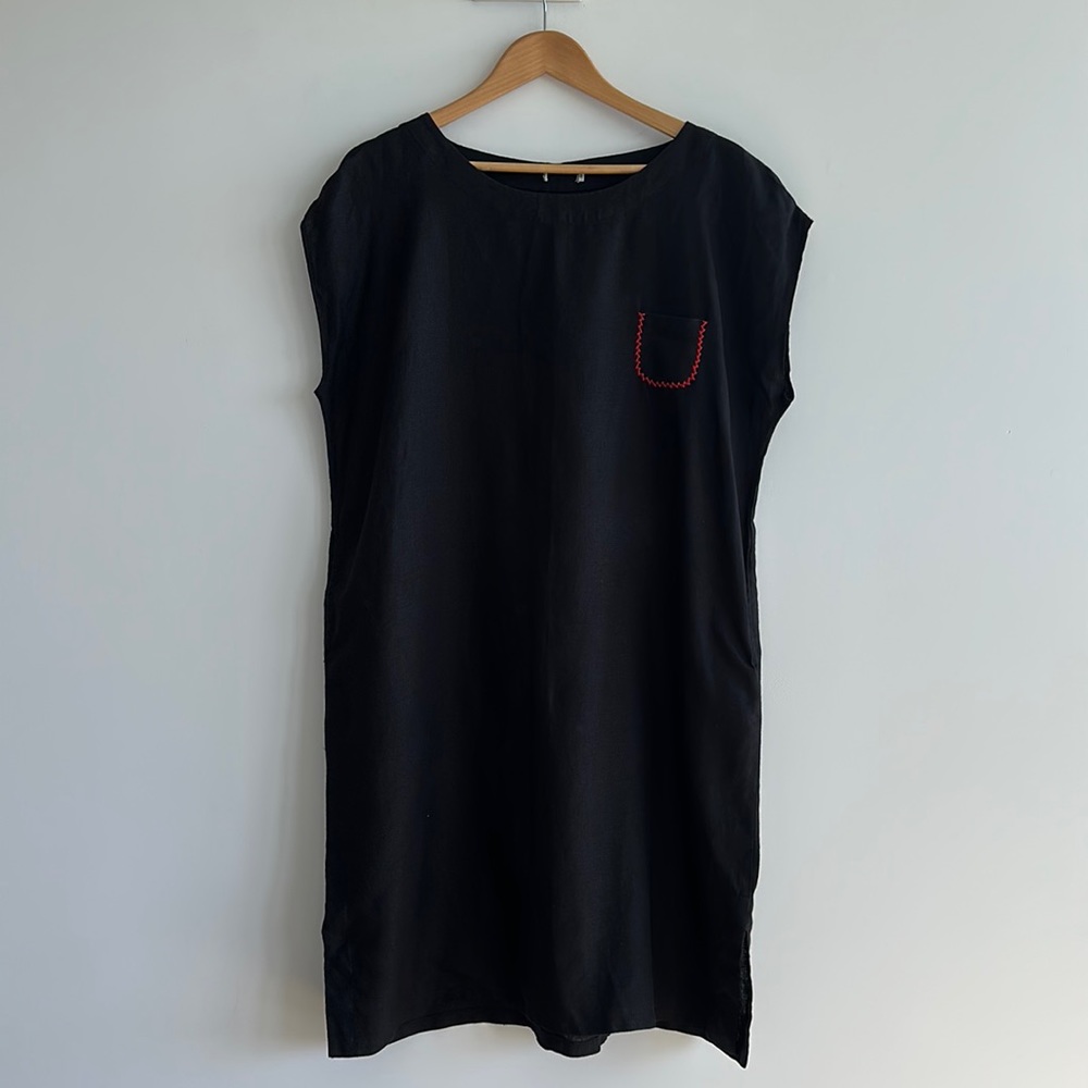 Black Linen Shirt Sleeve Dress with Pockets Size Medium